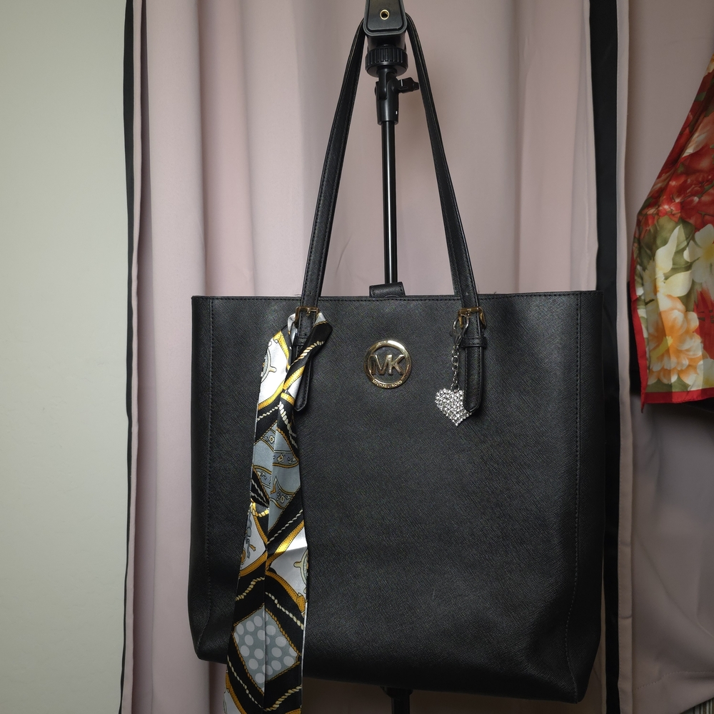 Michael Kors Black Tote Bag with Gold Accents